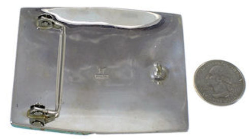 Water Wave Turquoise Inlay Sterling Silver Jewelry Belt Buckle AW75369